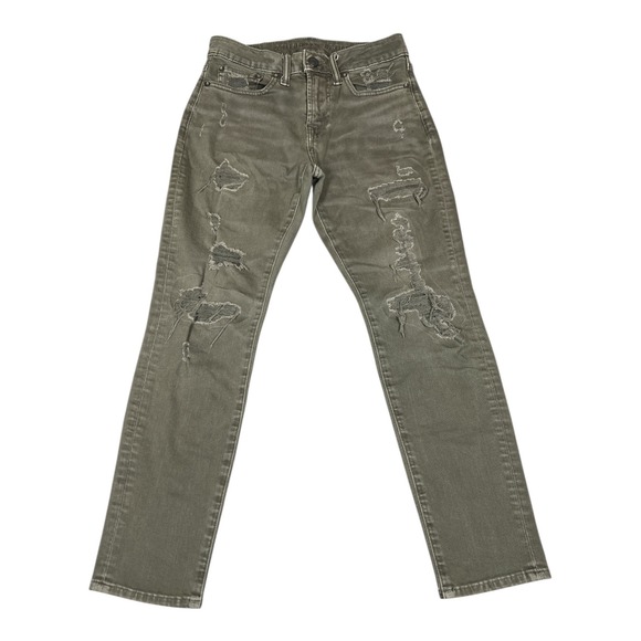 American Eagle Airflex+ Slim Jeans 28x28 Olive Green Ripped Distressed‎ Stretch - Picture 1 of 8